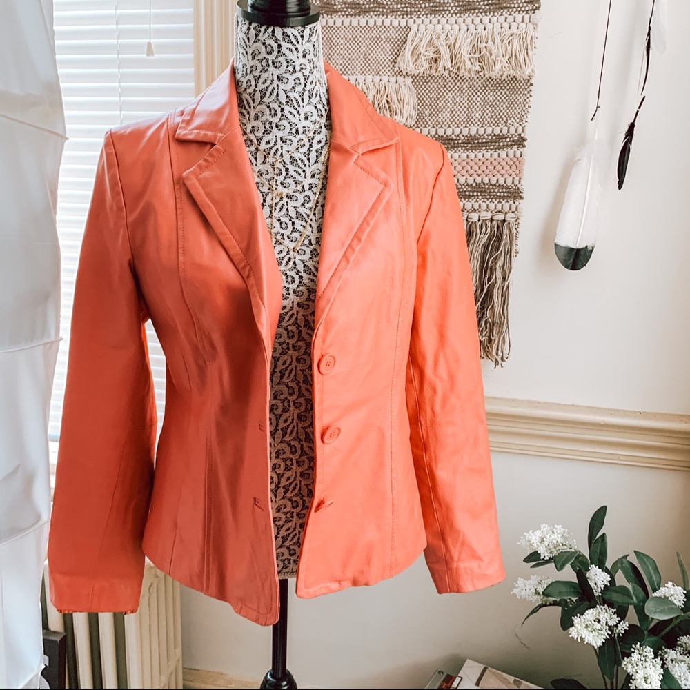 Trendy Vintage Dialogue Pink Leather Jacket SZ S